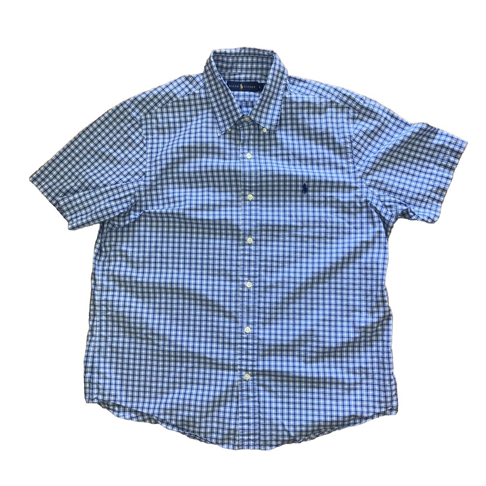 Ralph Lauren Large Mens Blue/white Checkered 100%‎ Cotton Polo